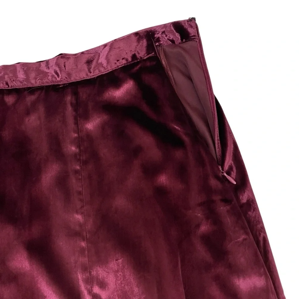 Free People‎ Velvet Party Midi Skirt Front Slit Mulberry Burgundy